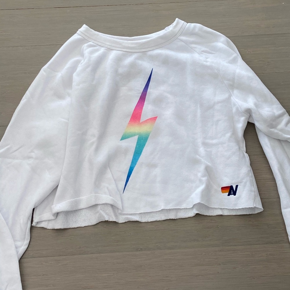 Aviator nation white cropped crewneck
